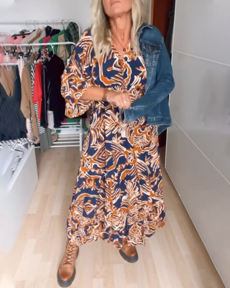 Printed V-Neck Maxi Dress