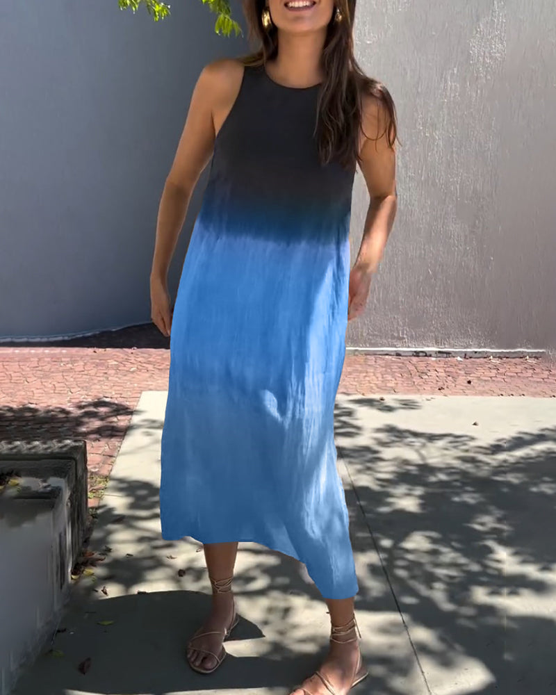 Sleeveless Gradient Round Neck Dress
