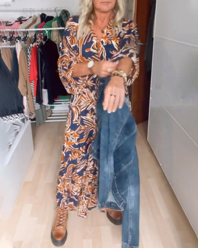 Printed V-Neck Maxi Dress
