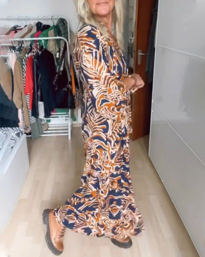 Printed V-Neck Maxi Dress