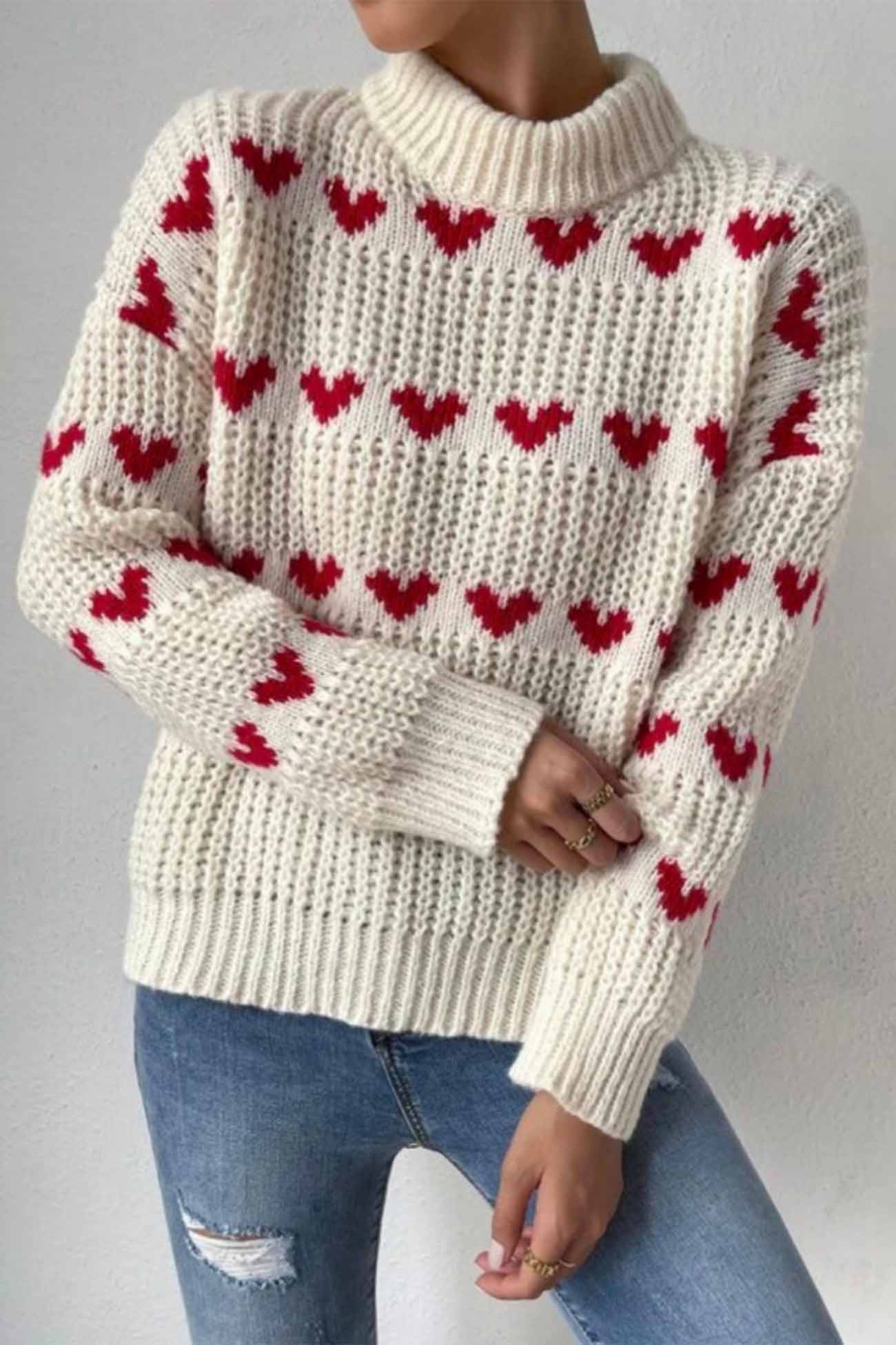 Brendette | Heart Jacquard Knitted Sweater