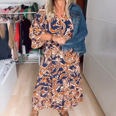Printed V-Neck Maxi Dress