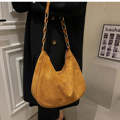 Vivenza | Retro Suede Crescent Shoulder Bag
