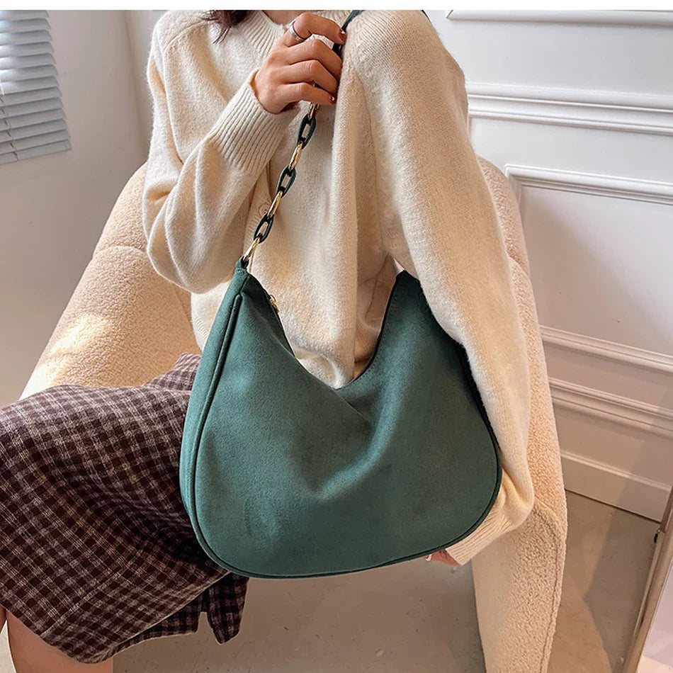 Vivenza | Retro Suede Crescent Shoulder Bag
