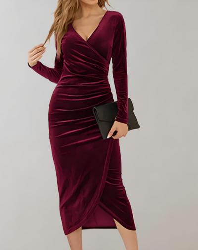 Belloria | Velvet Wrap Bodycon Dress with V-neck