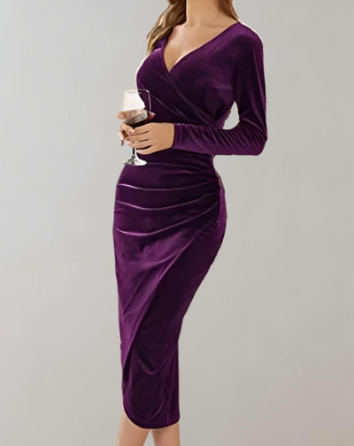 Belloria | Velvet Wrap Bodycon Dress with V-neck