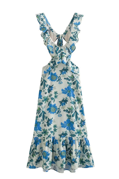 Alice | Ruffled Cutout Floral Lace-up Dress