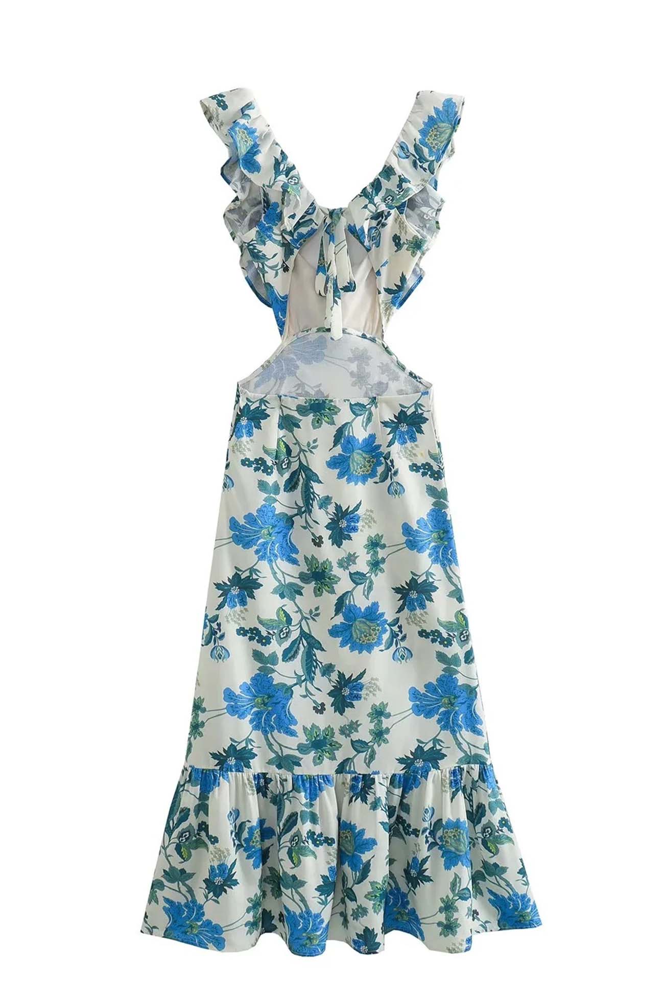 Alice | Ruffled Cutout Floral Lace-up Dress