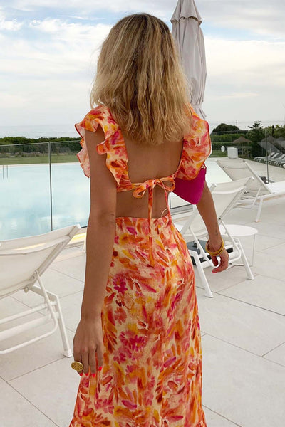 Alice | Ruffled Cutout Floral Lace-up Dress