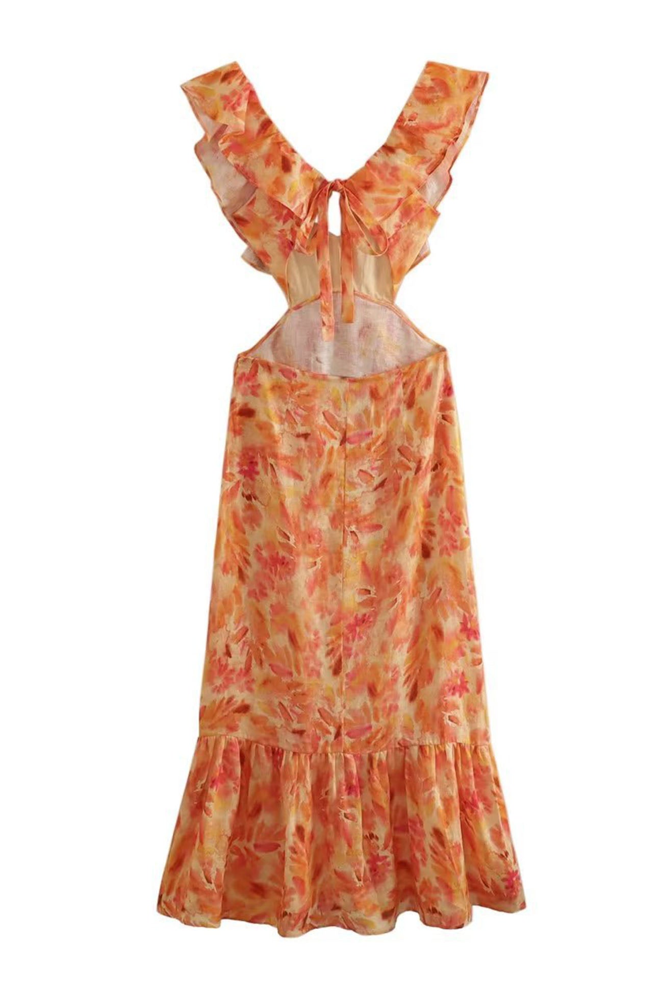 Alice | Ruffled Cutout Floral Lace-up Dress
