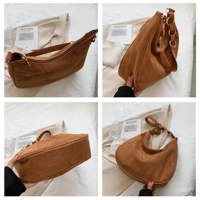 Vivenza | Retro Suede Crescent Shoulder Bag