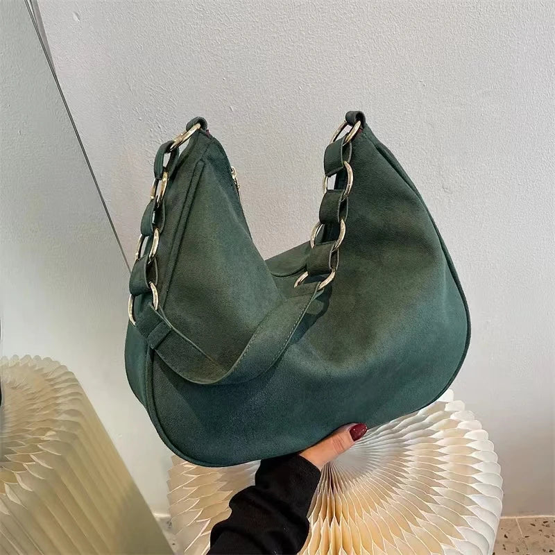 Vivenza | Retro Suede Crescent Shoulder Bag