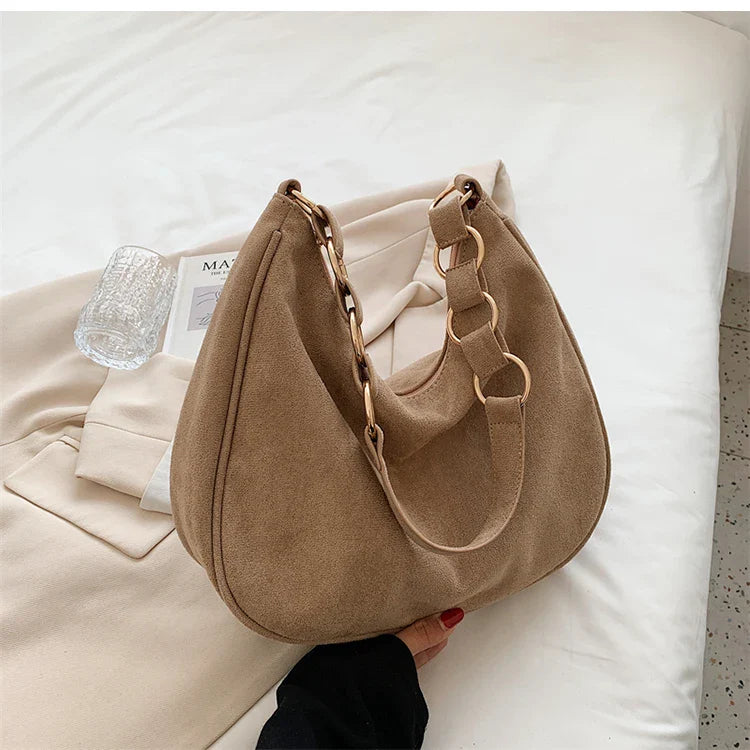 Vivenza | Retro Suede Crescent Shoulder Bag