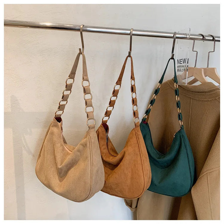 Vivenza | Retro Suede Crescent Shoulder Bag