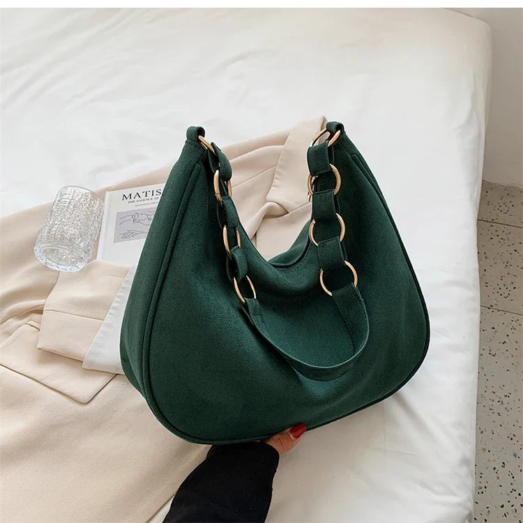 Vivenza | Retro Suede Crescent Shoulder Bag