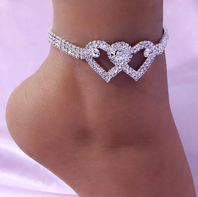 Double Heart Anklet | Heart X Heart Ankle Bracelet for Woman
